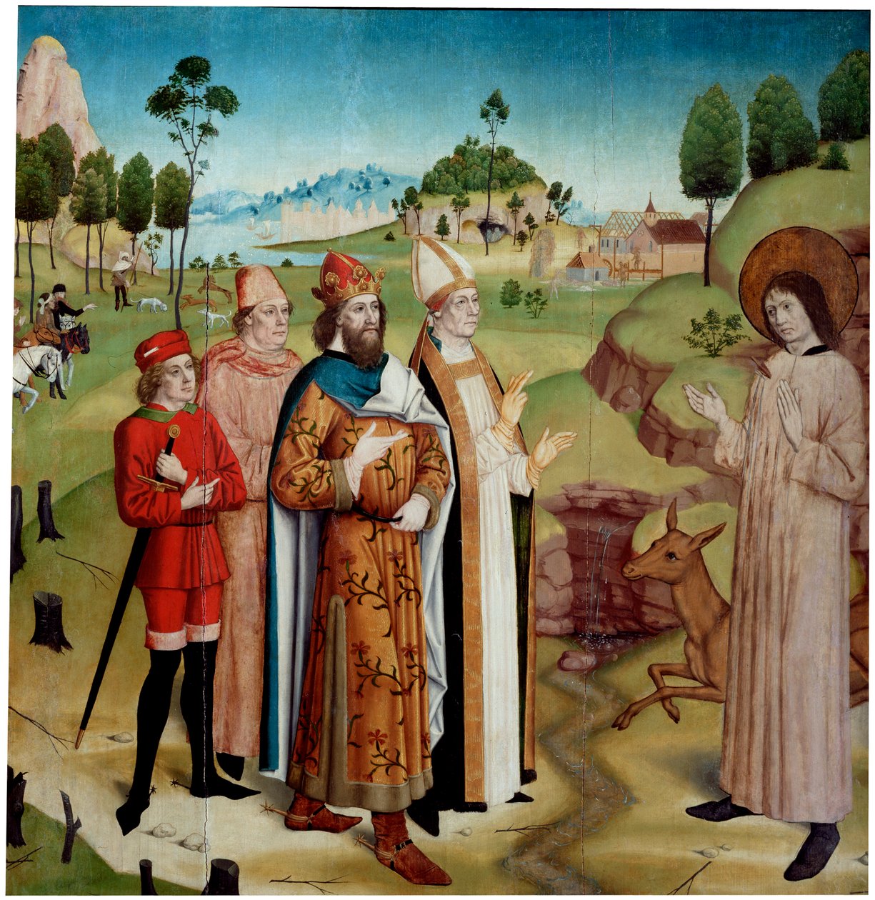 Sint-Gillis en koning Wamba op de koninklijke jacht door German master.