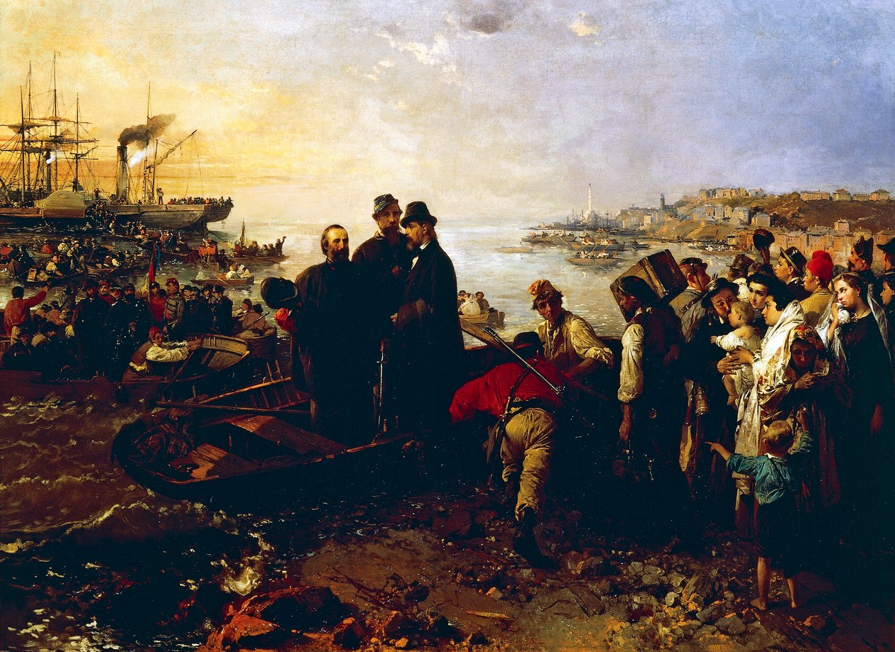 Inscheping van de duizend in Quarto, circa 1860, door Gerolamo Induno door Gerolamo Induno