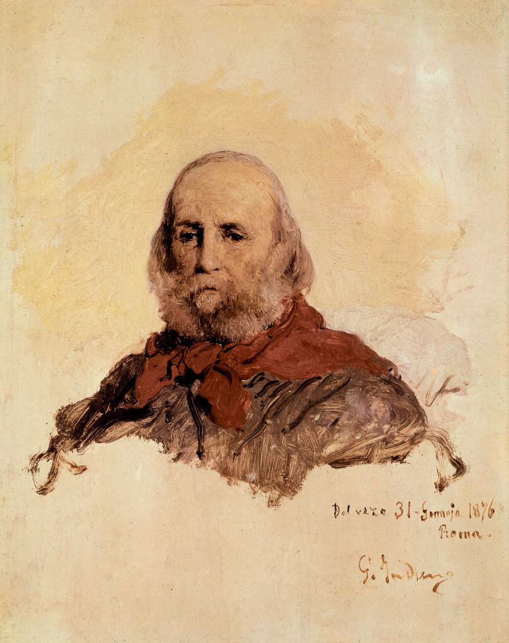 Italiaanse eenheid: portret van Giuseppe Garibaldi (1807-1882), Italiaanse patriot door Gerolamo Induno