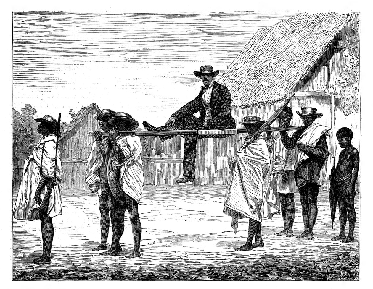 Afrikaanse inboorlingen dragen een blanke man, Afrika door Gerome Staal