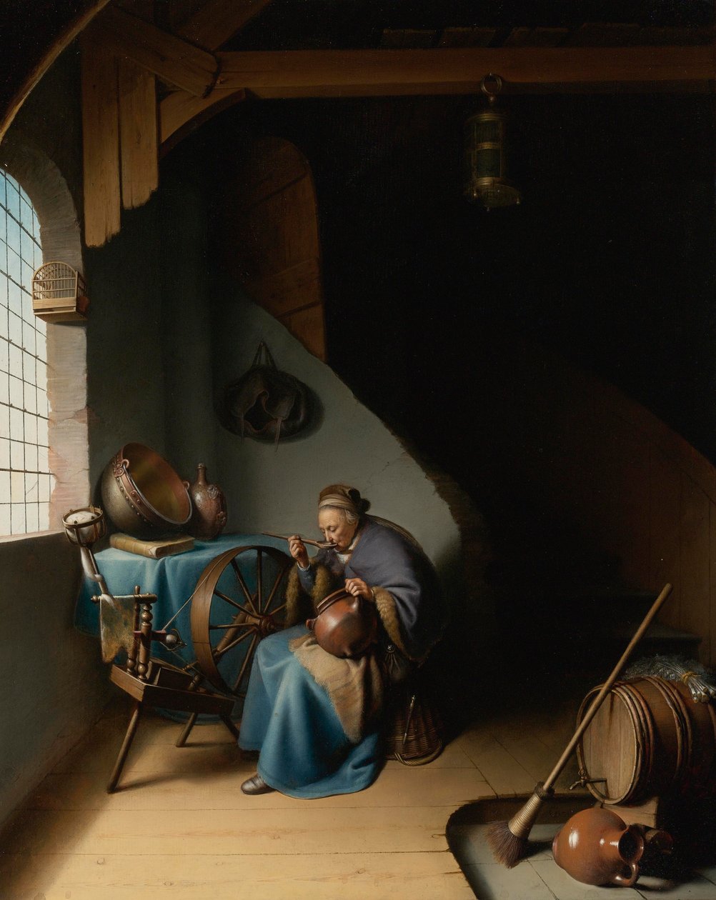 Vrouw die pap eet door Gerrit Dou