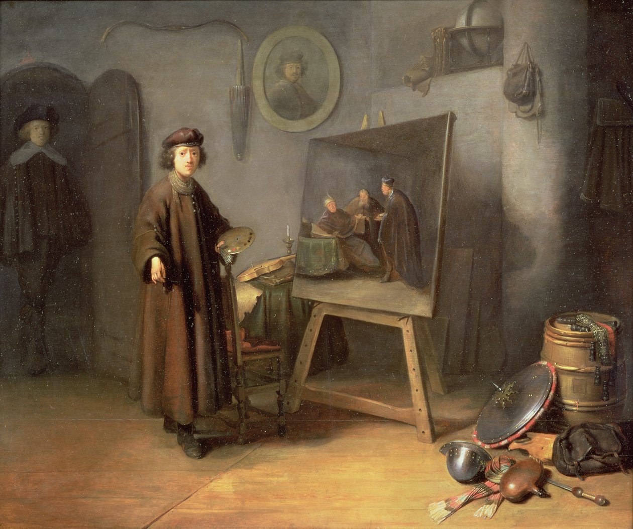 Een schilder in zijn atelier door Gerrit Dou