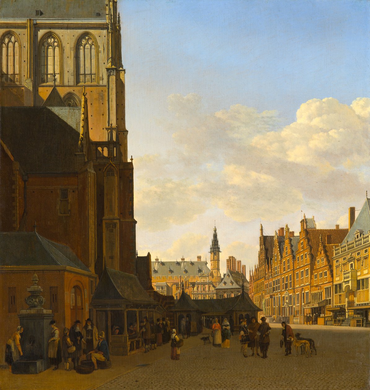 De vismarkt en de Grote Kerk in Haarlem door Gerrit Adriaensz Berckheyde