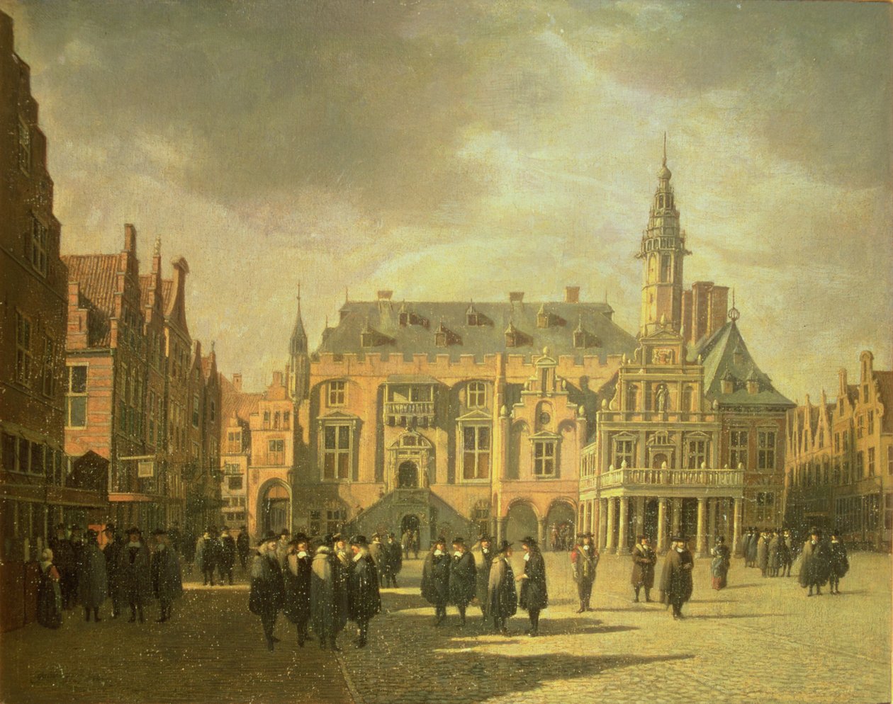 Uitzicht op het Stadhuis op de Grote Markt van Haarlem door Gerrit Adriaensz Berckheyde