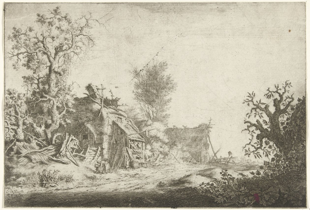 Landschap met vervallen boerderijen door Gerrit Adriaensz. de Heer