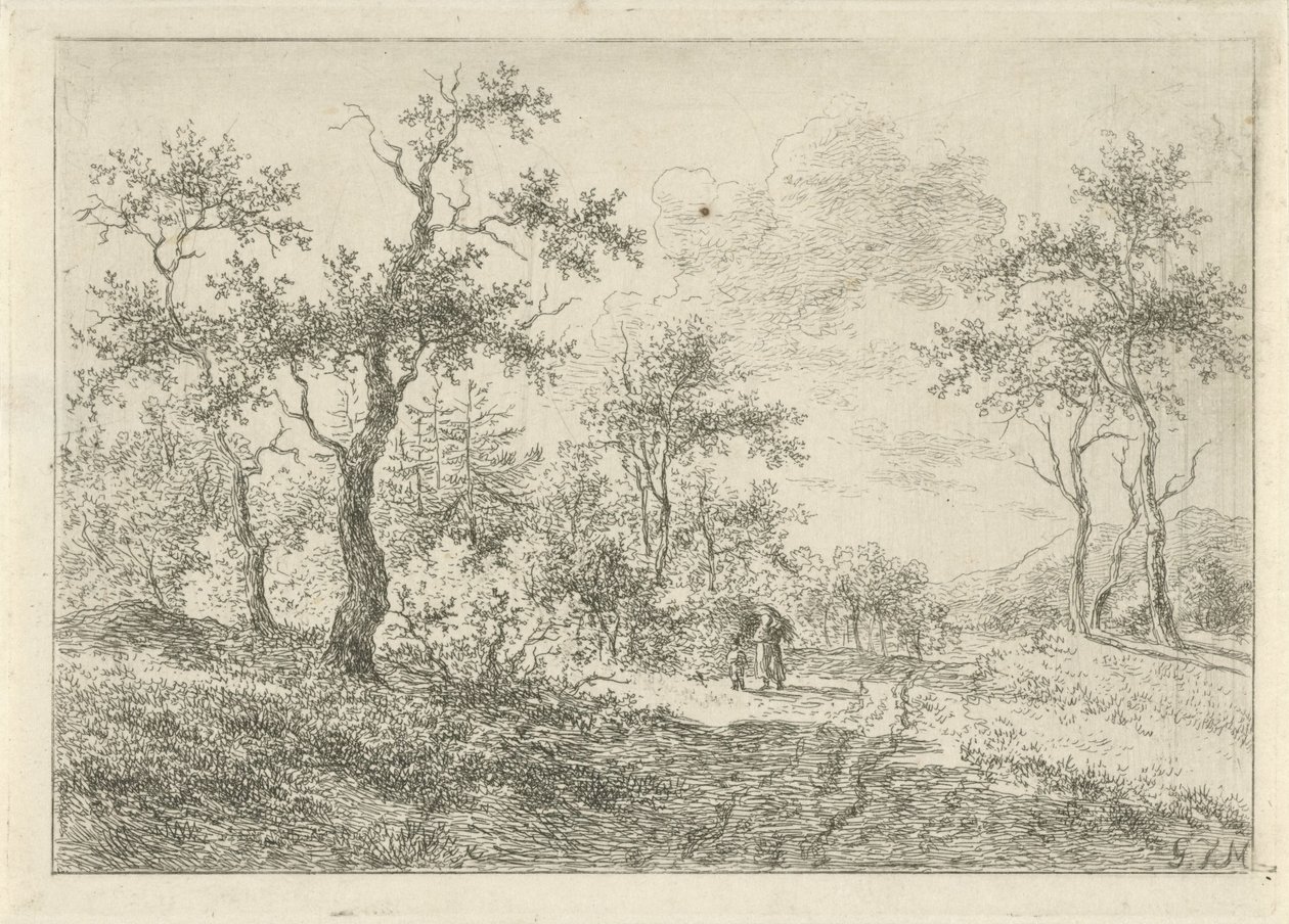 Bosrijk landschap met een vrouw en een jongen door Gerrit Jan Michaëlis