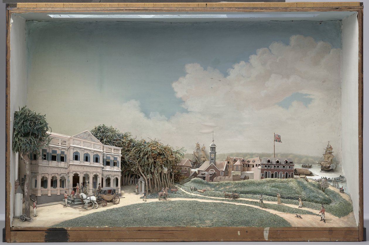 Diorama van het Gouvernementsplein in Paramaribo door Gerrit Schouten