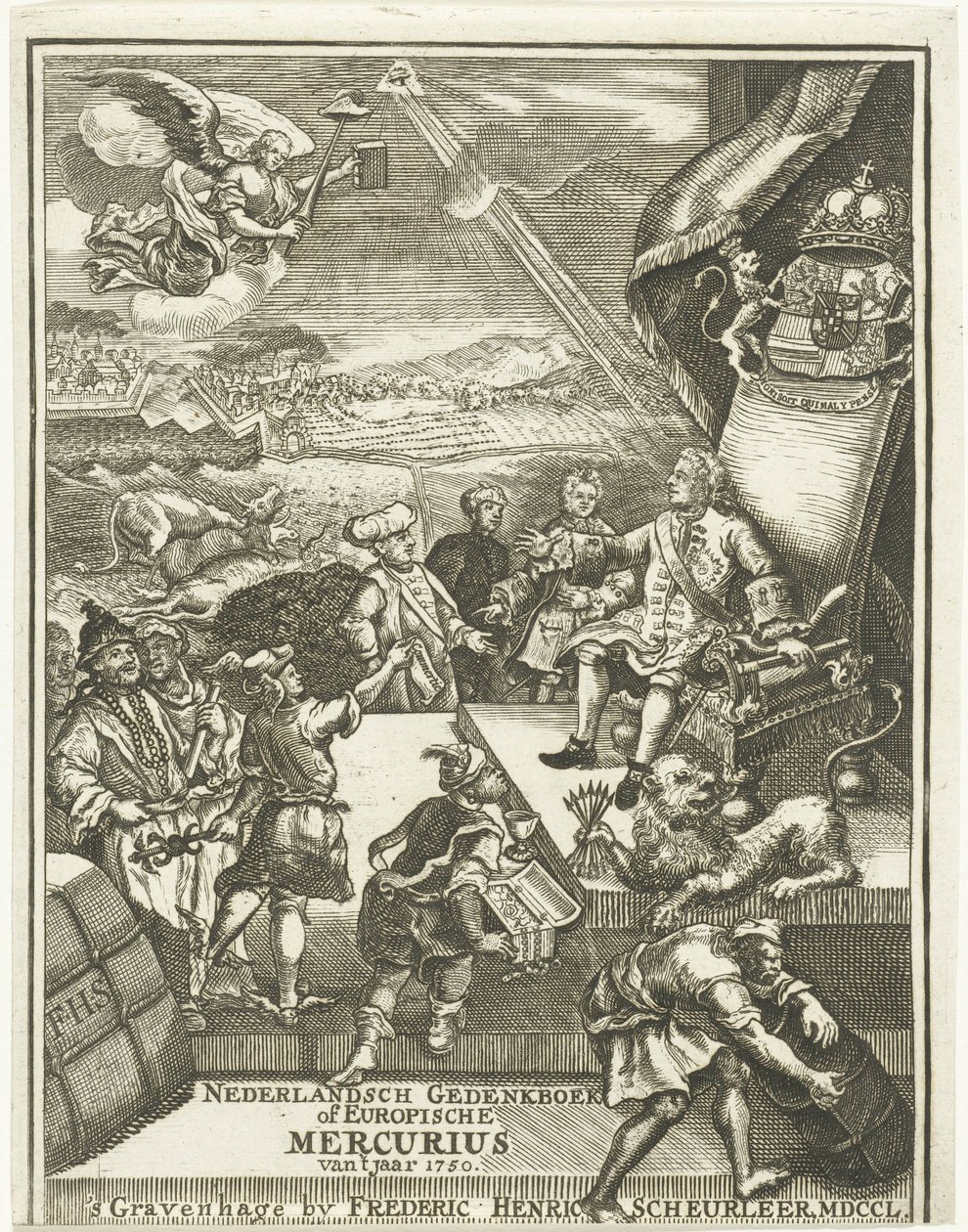 Titelpagina voor de Europische Mercurius van 1750 door Gerrit Sibersma (possibly)
