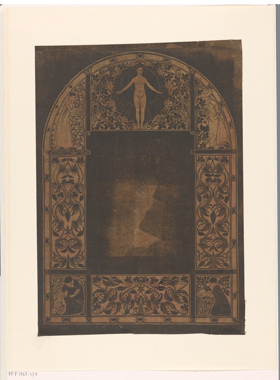 Ontwerp voor de omlijsting van een kalender voor 1901 met vrouwen en bloemen door Gerrit Willem Dijsselhof