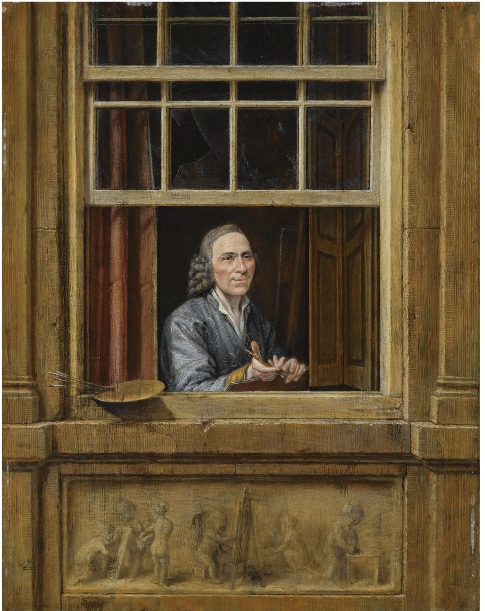 Zelfportret in een raam door Gerrit Zegelaar