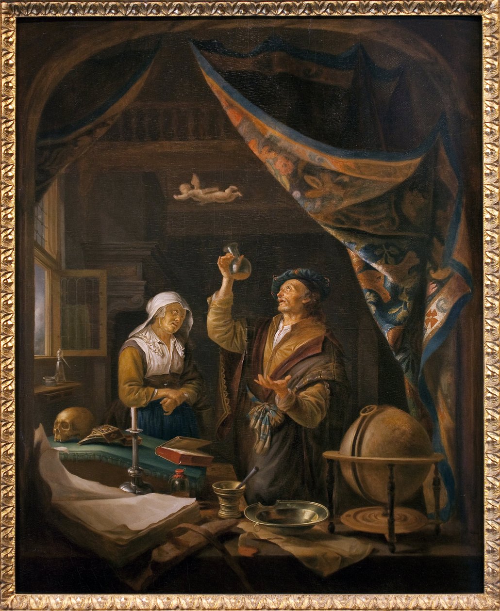 De dokter in urine. Naar een schilderij van Gerard Dow door Gerrit Dou