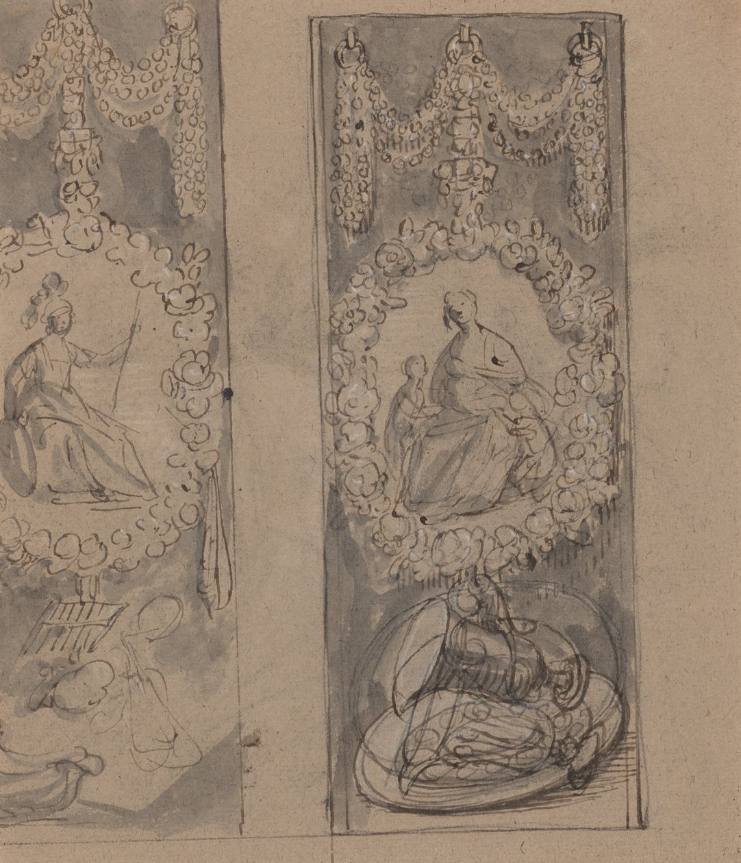 Decoratieve Motieven met Guirlandes (verso) door Gerrit van Honthorst
