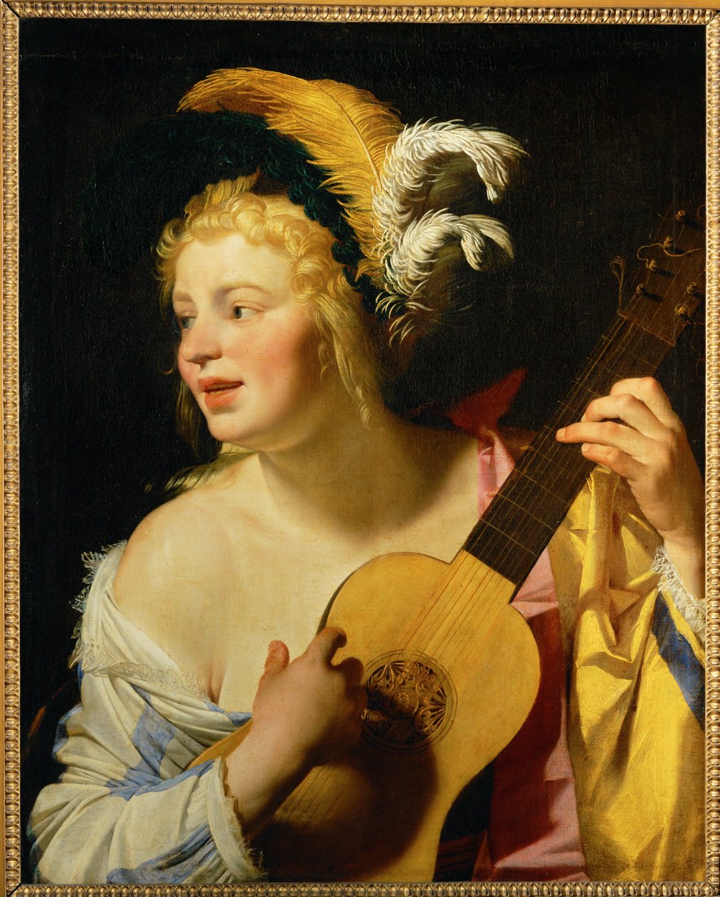 Femme jouant de la guitare - Vrouw die gitaar speelt ... door Gerrit van Honthorst