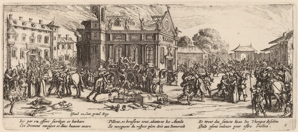 Vernietiging van een Klooster door Gerrit van Schagen after Jacques Callot