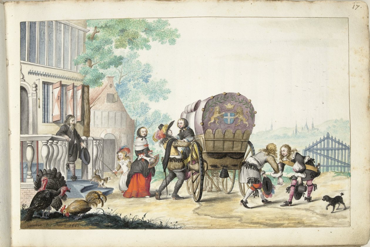 Aankomst bij een landhuis door Gesina ter Borch (signed by artist)