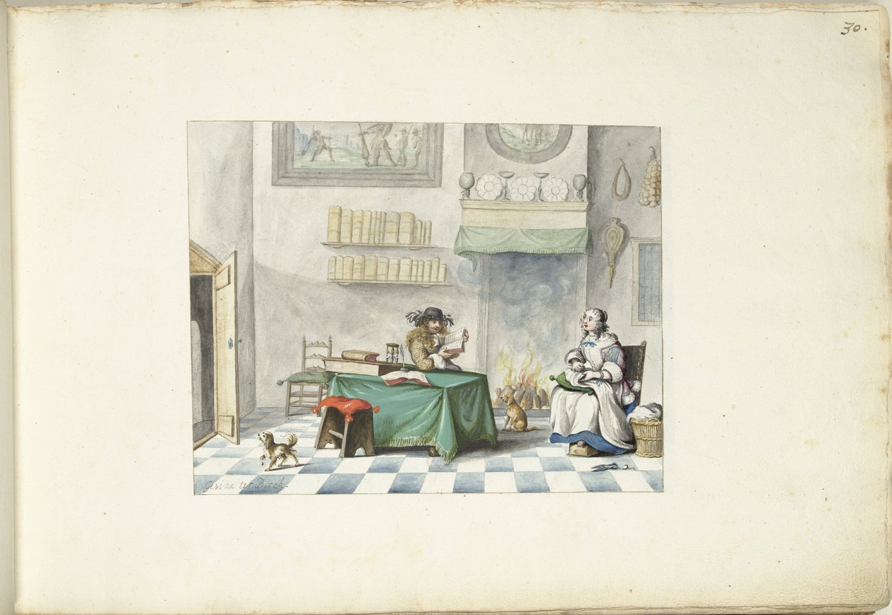 Heer die een dame voorleest door Gesina ter Borch (signed by artist)