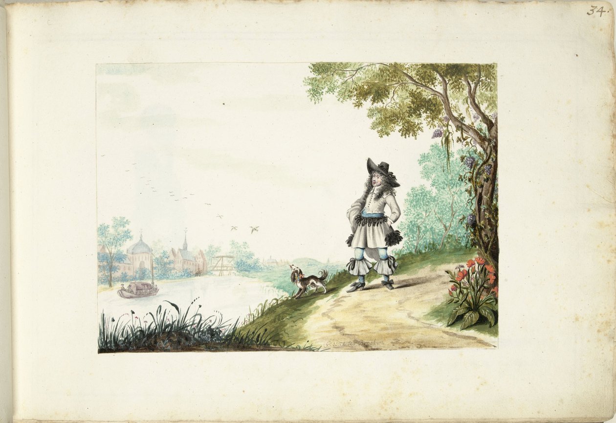 Heer lopend langs een rivier door Gesina ter Borch (signed by artist)