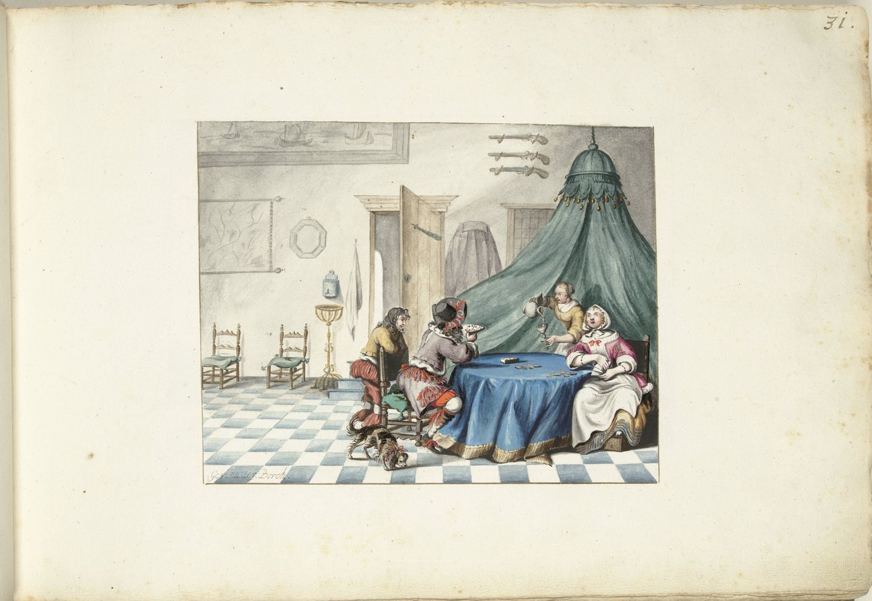 Kaartspelers in een interieur door Gesina ter Borch (signed by artist)