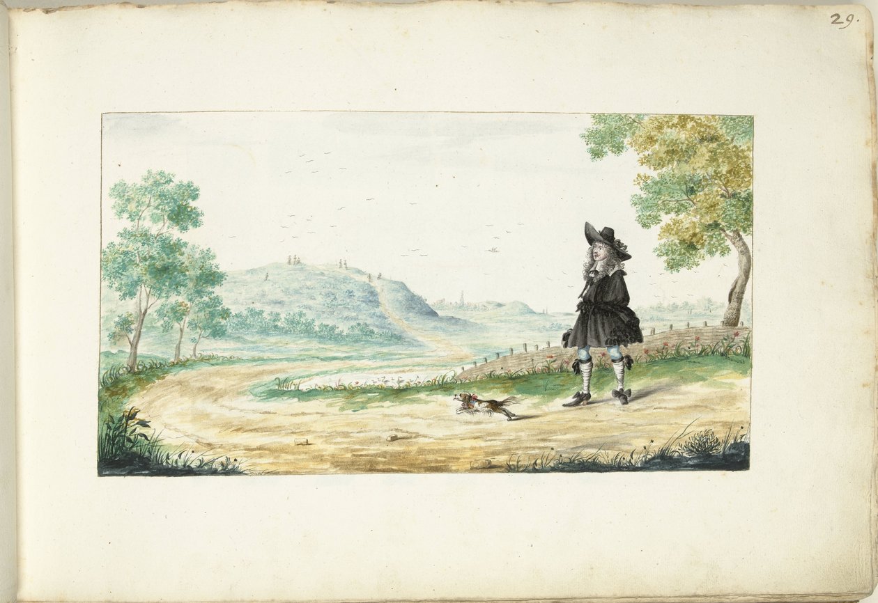 Lopende heer op een landweg door Gesina ter Borch (signed by artist)