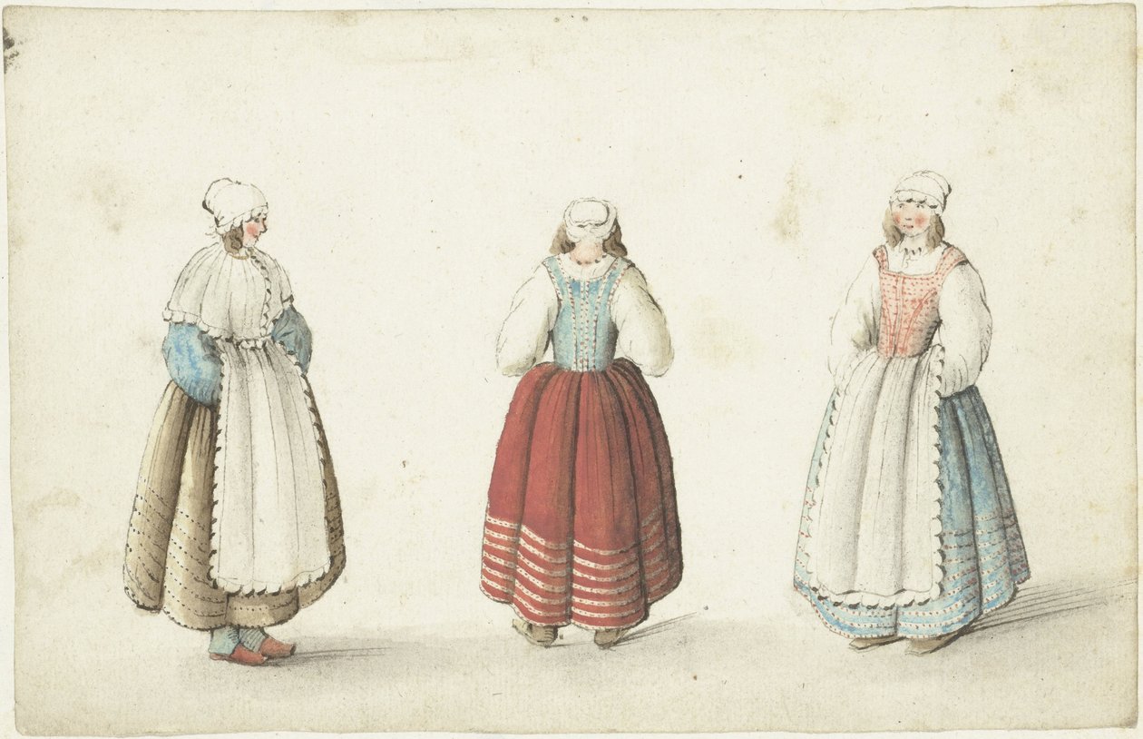 Drie staande vrouwen door Gesina ter Borch