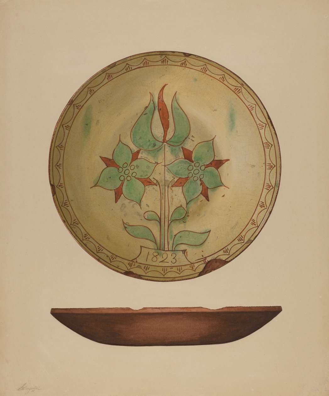 Bord met tulp en twee bloemen, 1938 door Giacinto Capelli