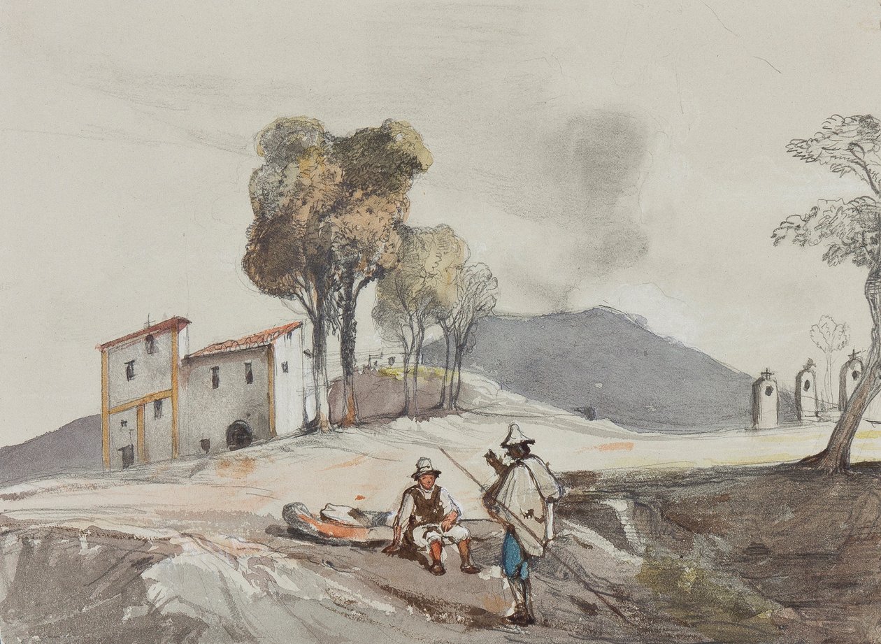 Herders met Vesuvius in de verte, met toevoegingen door een Borbone-leerling door Giacinto Gigante