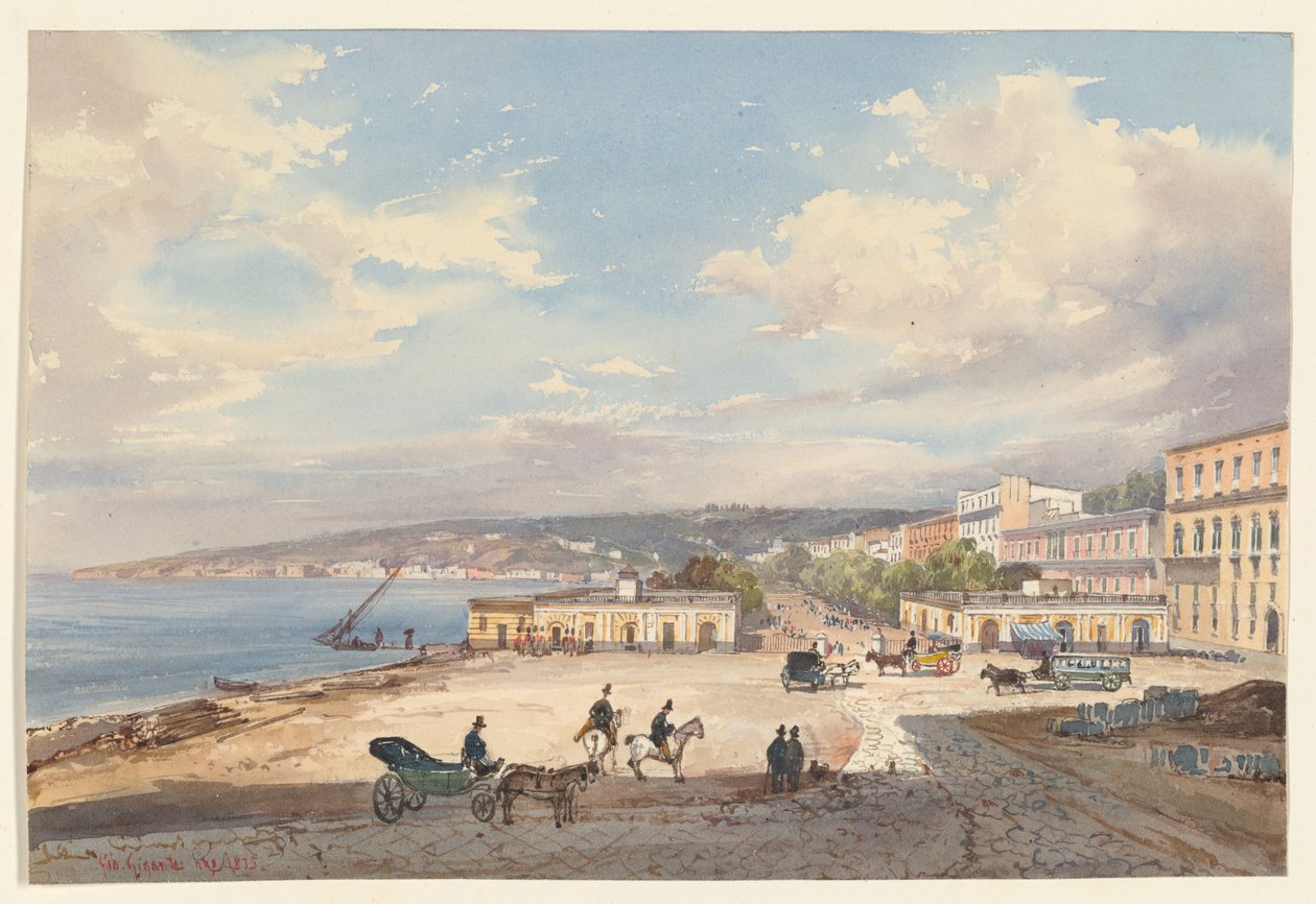 Uitzicht vanaf Posillipo, kijkend naar het noorden, een van de vier kleine afbeeldingen van Napels uit een Album Amicorum door Giacinto Gigante