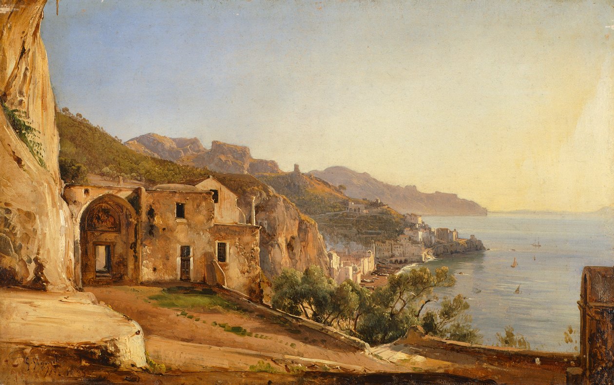 Uitzicht op Amalfi vanuit de Grot van de Kapucijnen door Giacinto Gigante