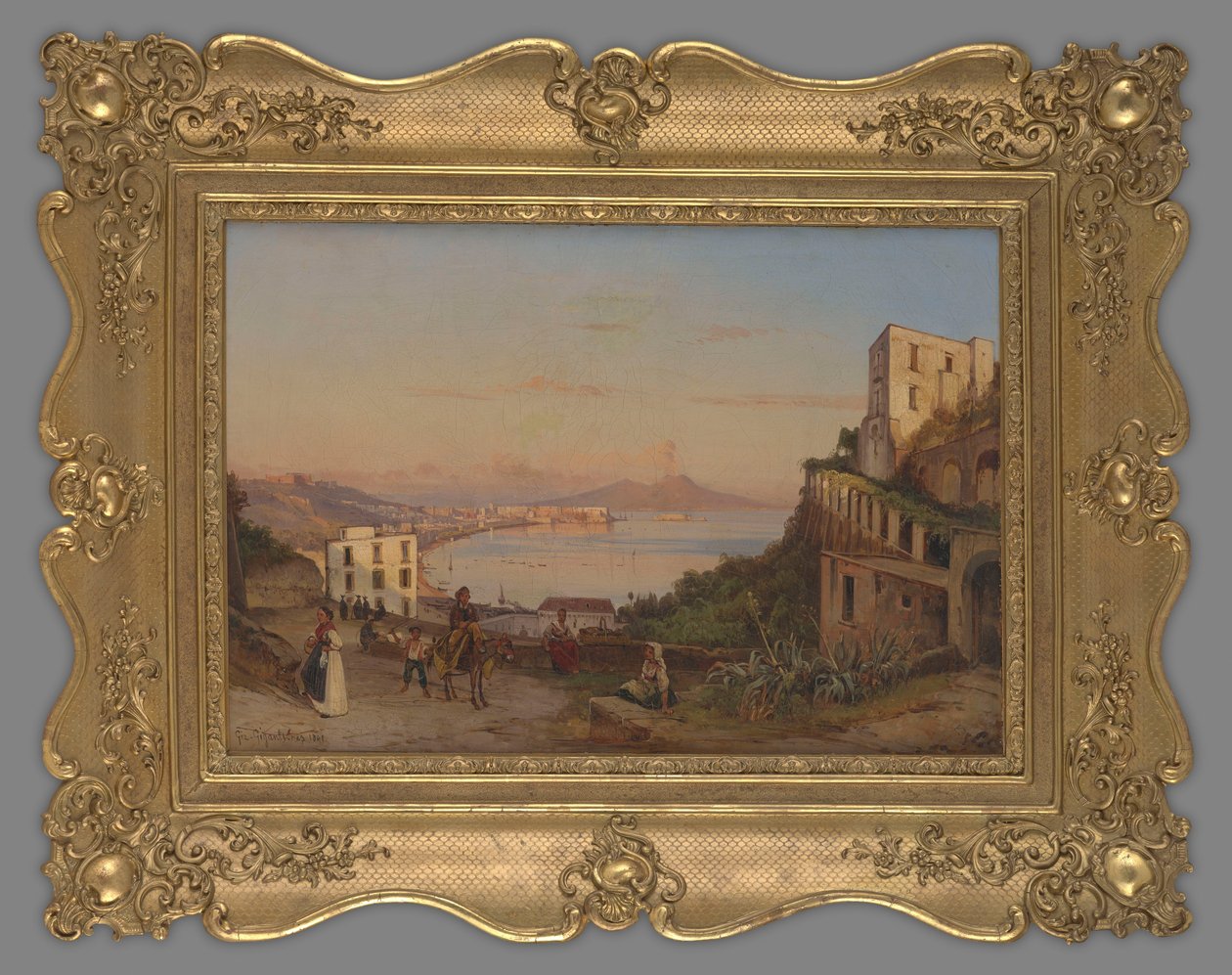 Uitzicht op de Baai van Napels met de Vesuvius door Giacinto Gigante