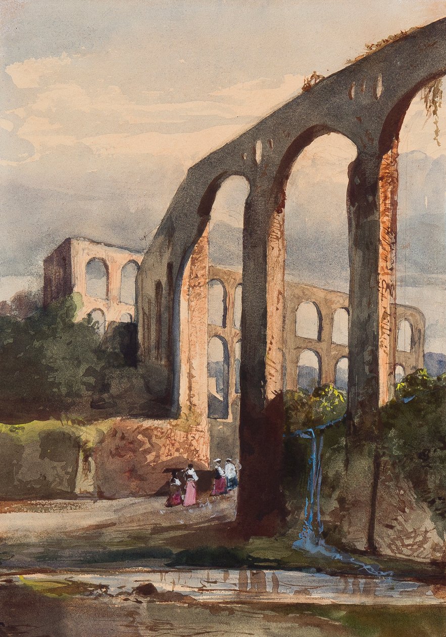 Vrouwen onder het Romeinse aquaduct in Maddaloni, met toevoegingen door een Borbone-leerling, mogelijk prinses Maria Annunziata di Borbone (1843-1871) door Giacinto Gigante