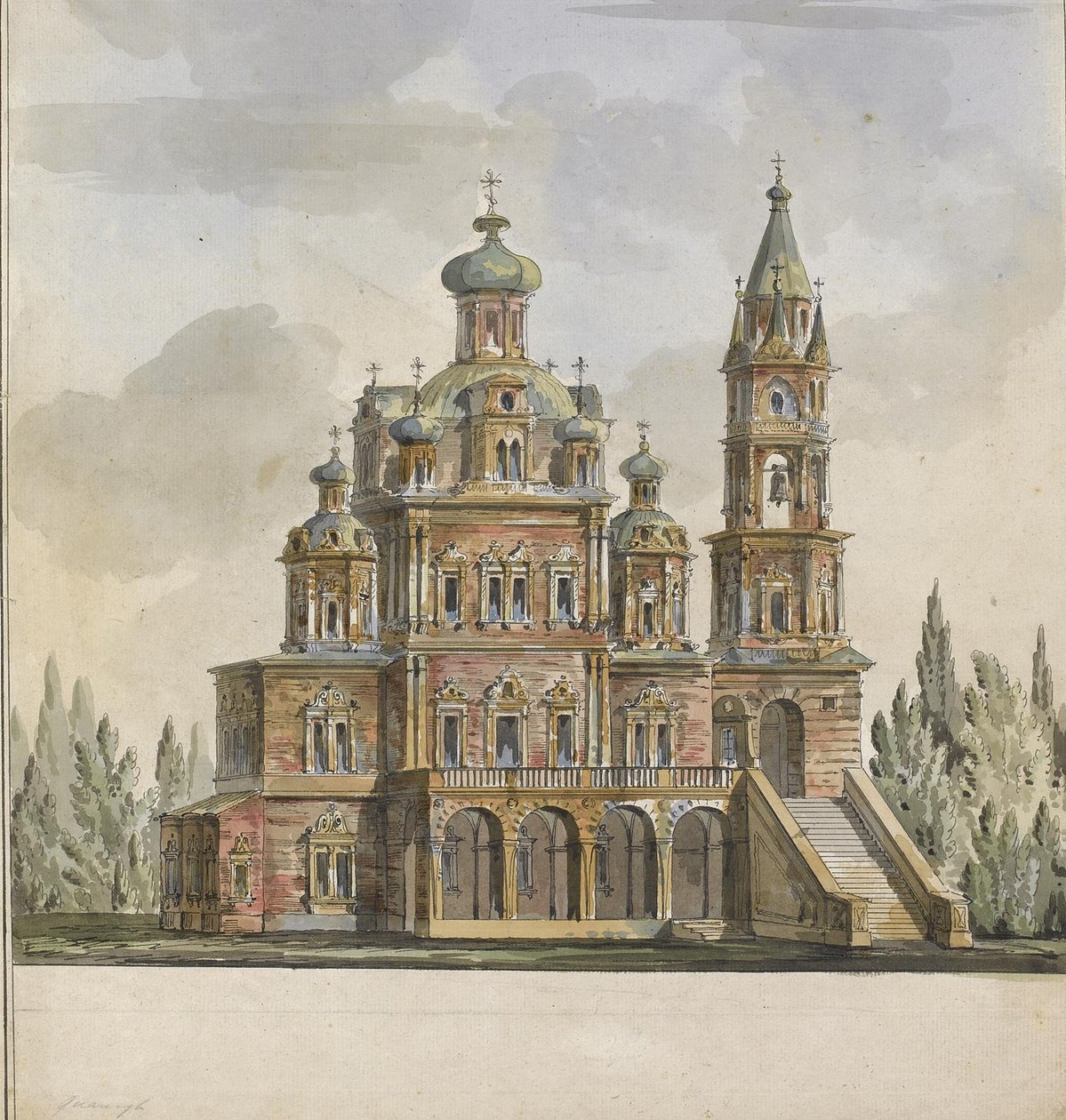 Project voor de Kerk van de Dormition van de Theotokos aan de Pokrovka Straat in Moskou door Giacomo Antonio Domenico Quarenghi