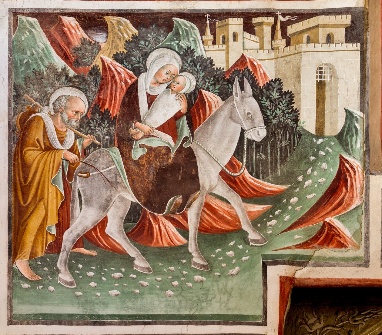 Vlucht naar Egypte (detail) door Giacomo Borlone de Buschis