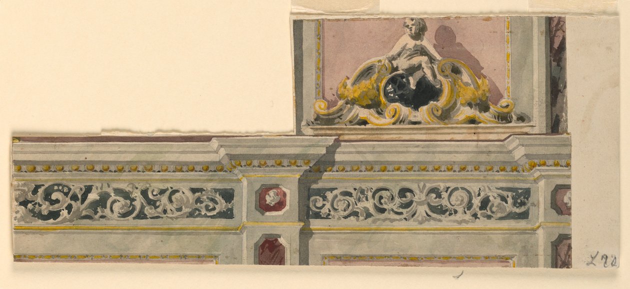 Tekening, Project voor een beschilderde overdeur, 1850-75 door Giacomo Casa
