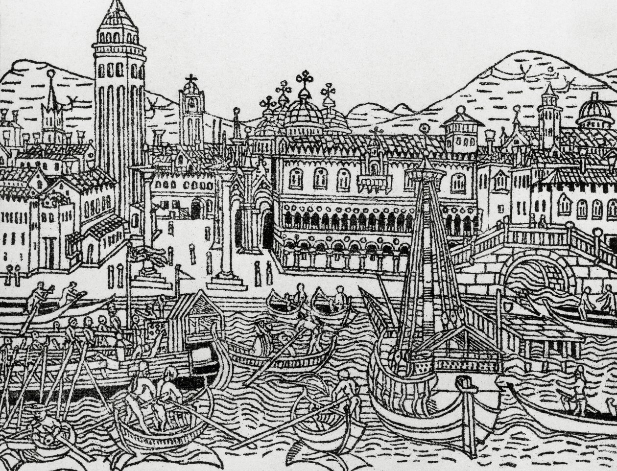 Uitzicht op Venetië in de 15e eeuw, Italië, houtsnede, uit Supplementum chronicarum door Giacomo Filippo Foresti (1434-1520) door Giacomo Filippo Foresti