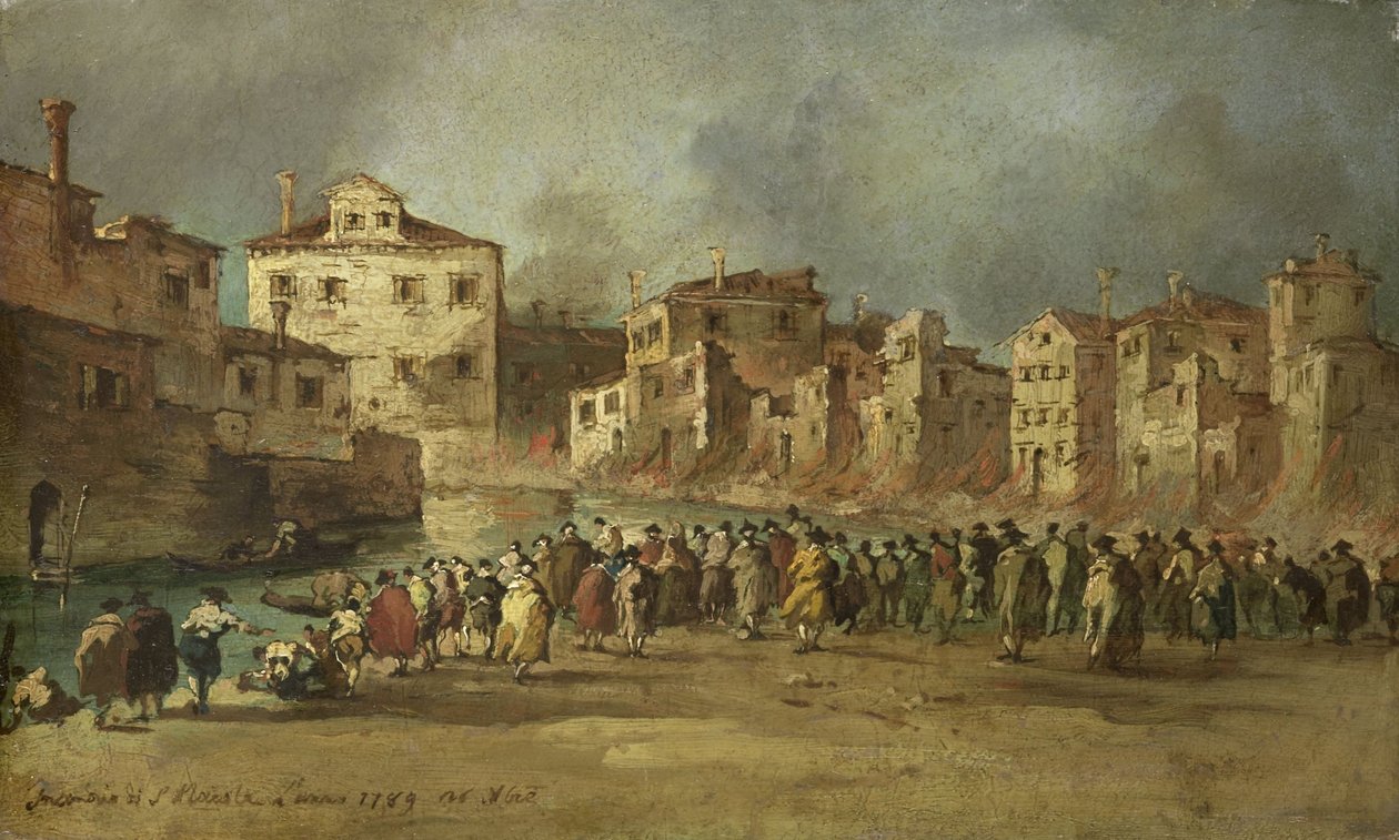 De brand in de wijk San Marcuola in Venetië door Giacomo Guardi