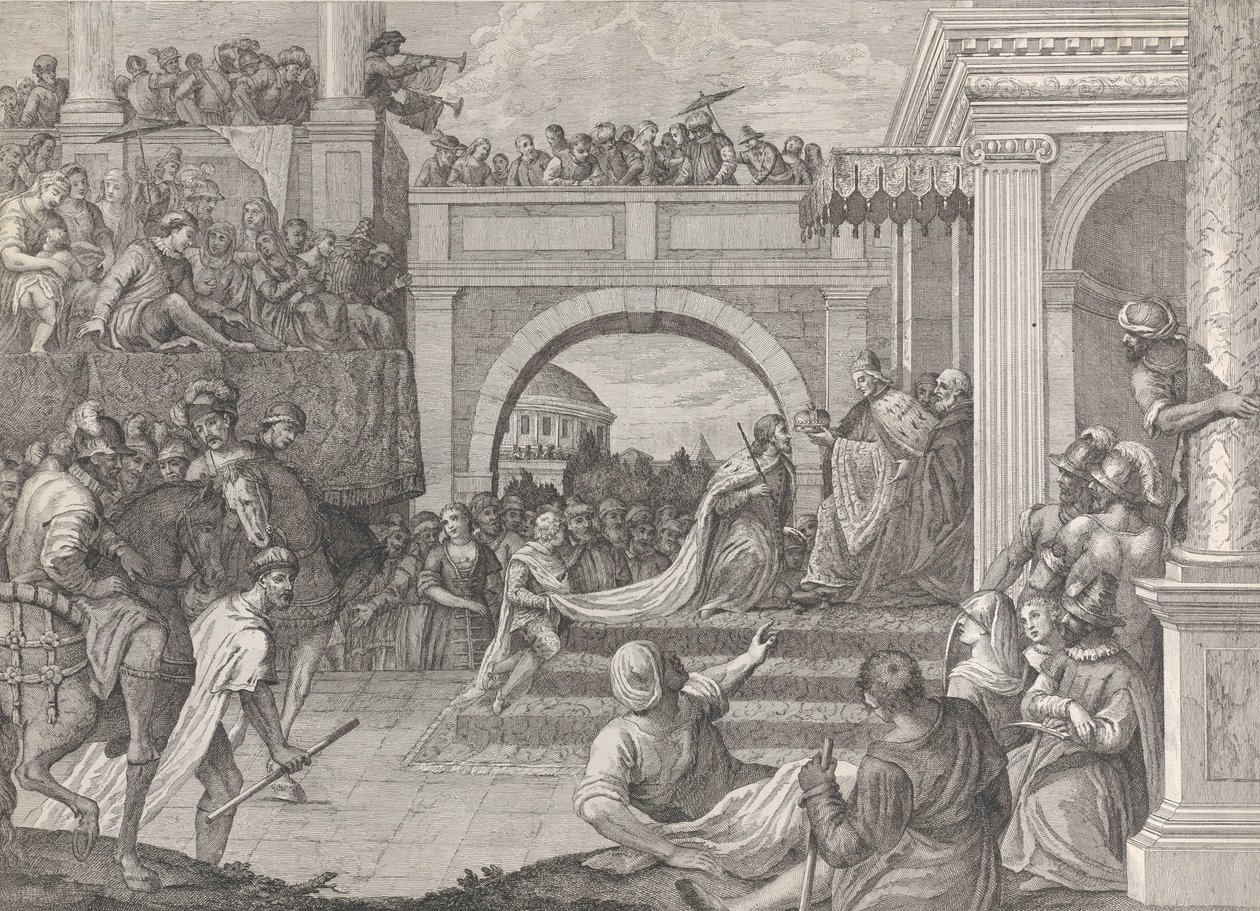 Doge Enrico Dandolo kroont Baldovino de eerste keizer van het Latijnse Rijk van Constantinopel door Giacomo Leonardis