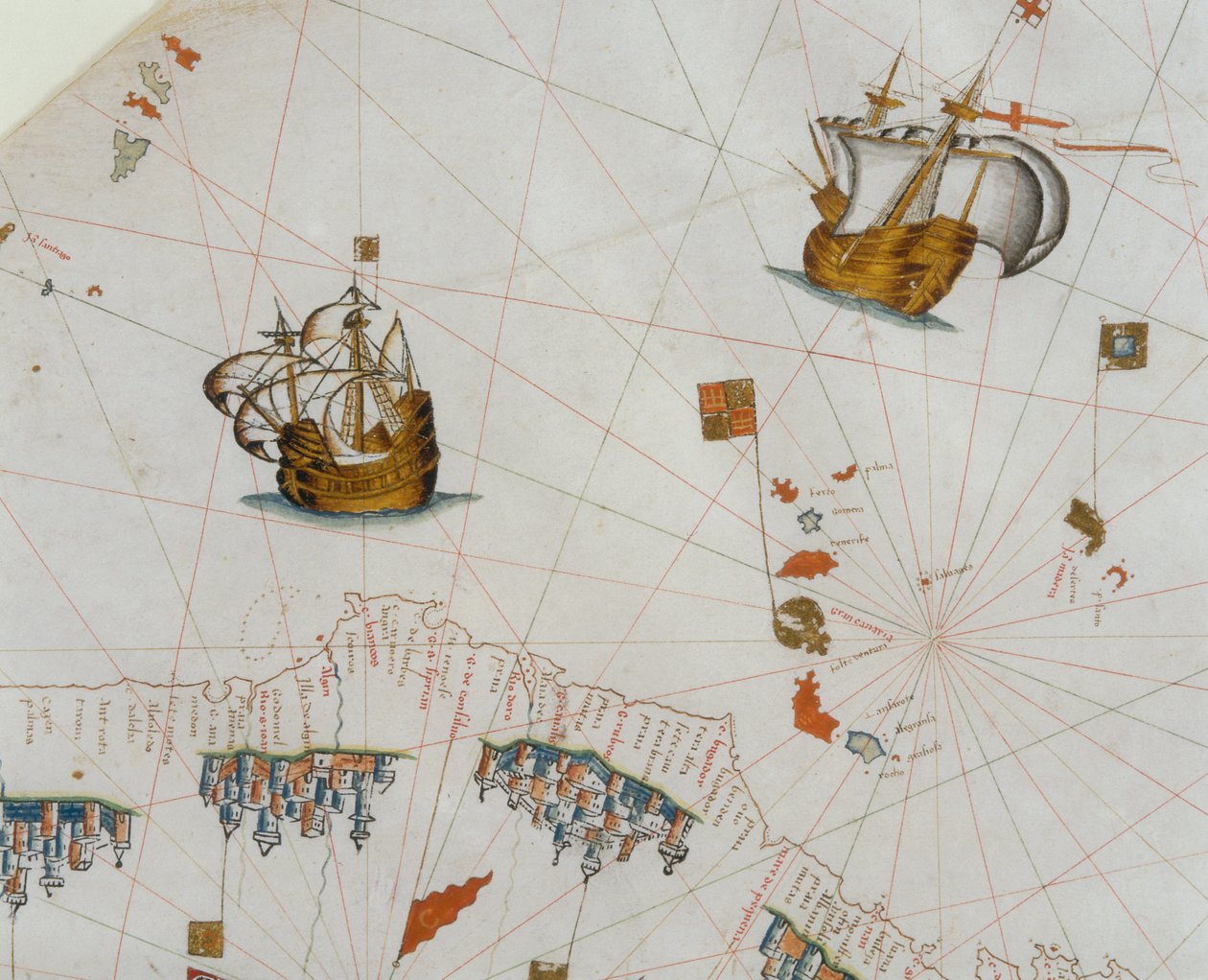 Een Nautische Kaart, detail van de Canarische Eilanden, 1564 door Giacomo Maggiolo