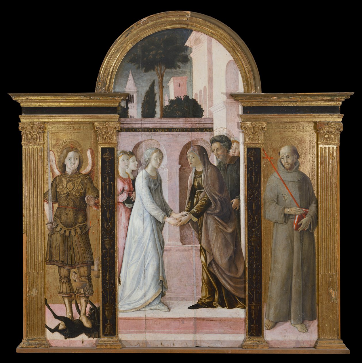 Drieluik: De Visitatie, tussen St. Michael en St. Franciscus door Giacomo Pacchiarotti