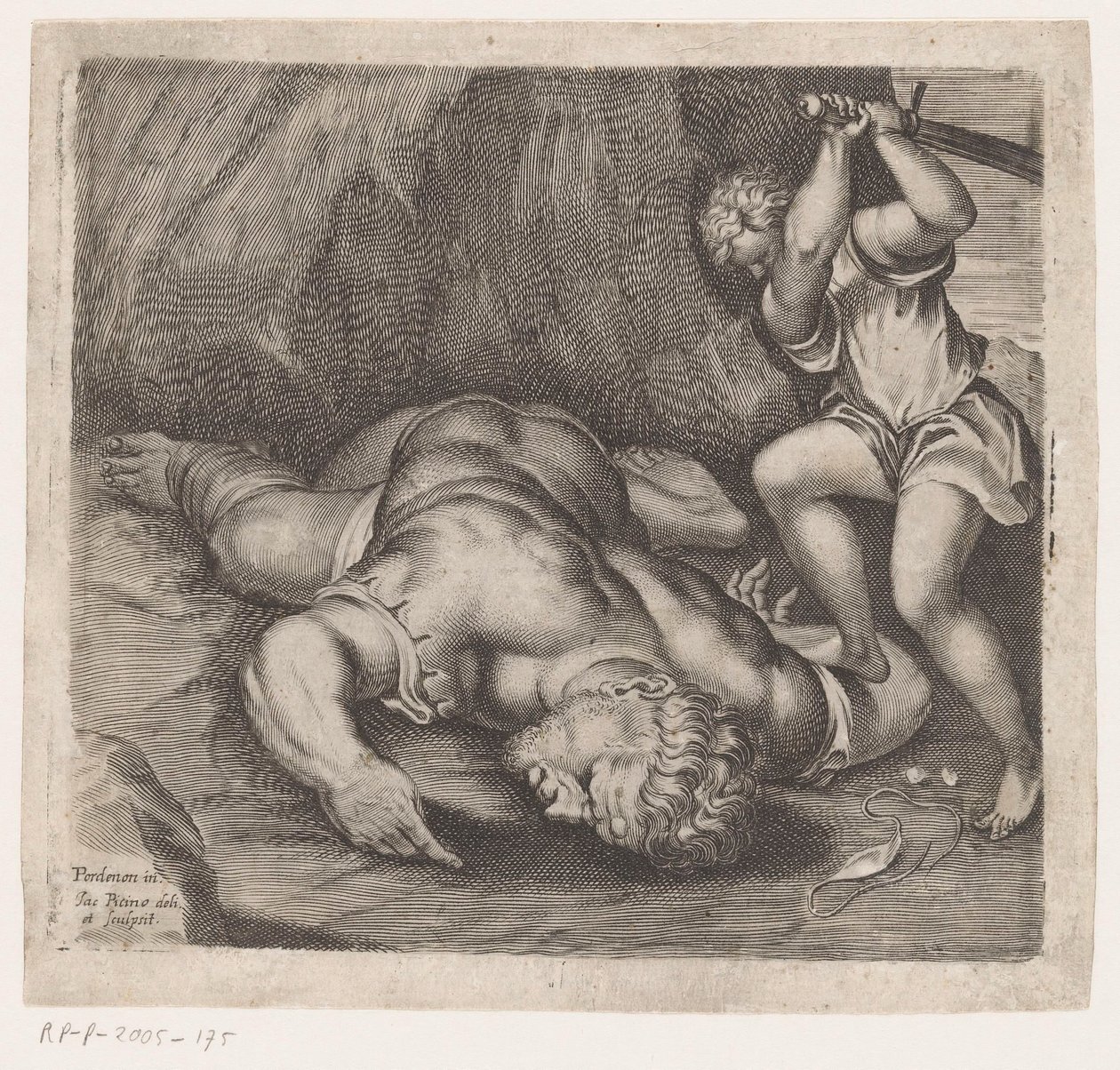 David onthoofdt Goliat door Giacomo Piccini