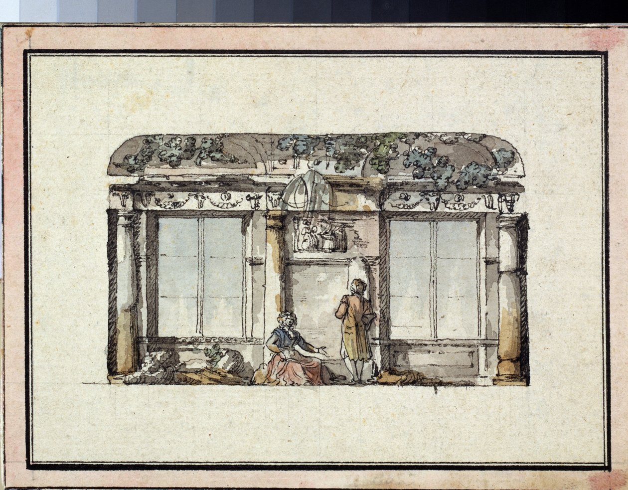 Ontwerp voor de decoratie van een zaal met twee ramen door Giacomo Quarenghi