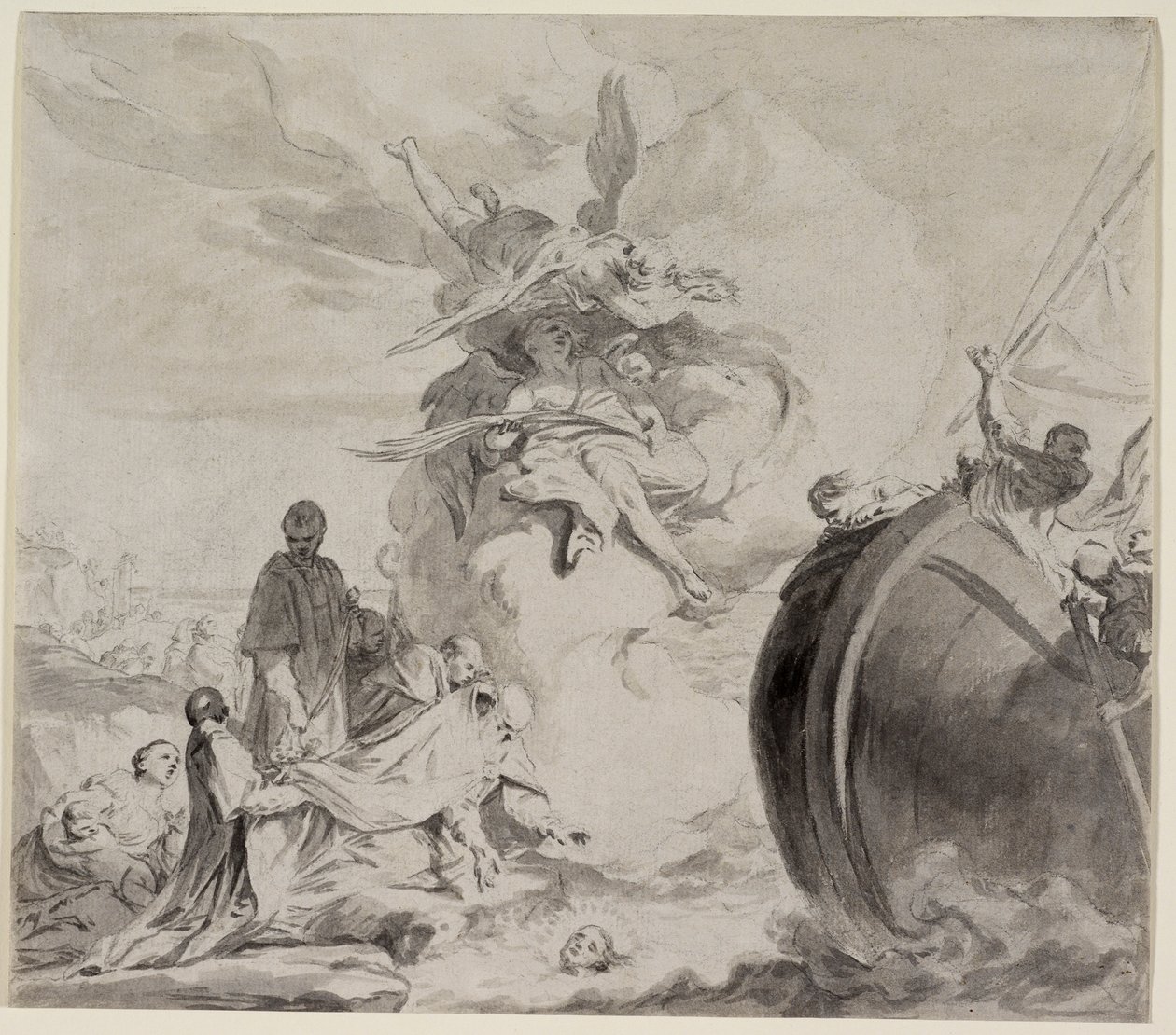 Het hoofd van Sint Torpe gered door engelen en hersteld aan aartsbisschop Frederigo door Giambettino Cignaroli