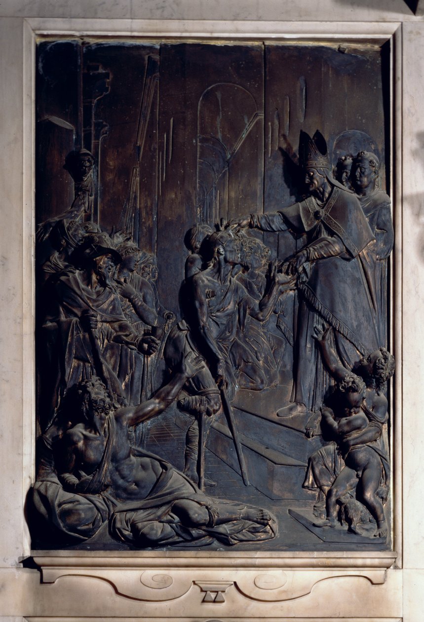 St. Antonius die aalmoezen uitdeelt, reliëf uit de Salviati-kapel door Giambologna