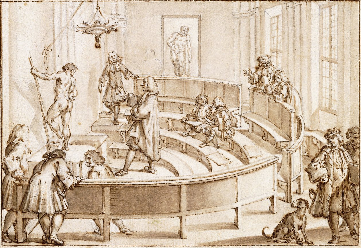 De Academia Clementina, Bologna, met een Naakt dat door de Tekenmeester wordt Gepositioneerd, de Farnese Hercules daarachter door Giampietro Zanotti