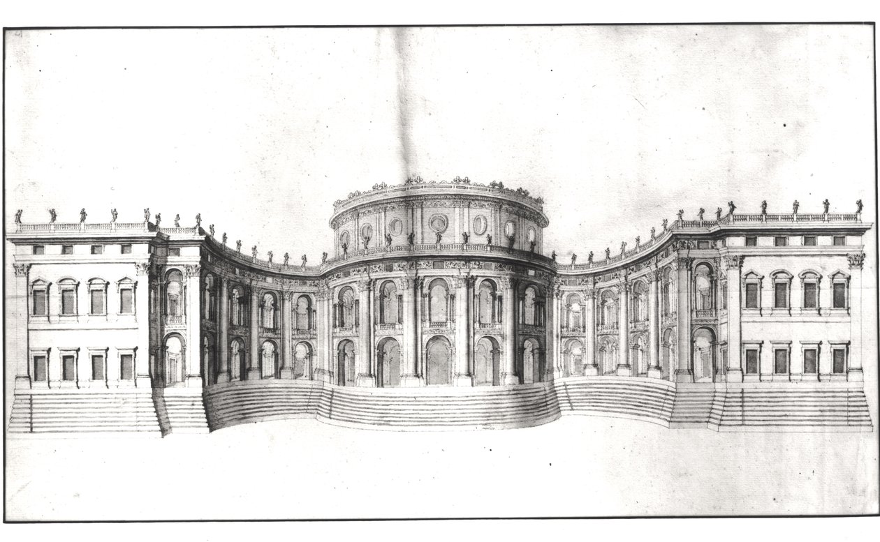Eerste project voor het Louvre, elevatie van de oostgevel, uit 
