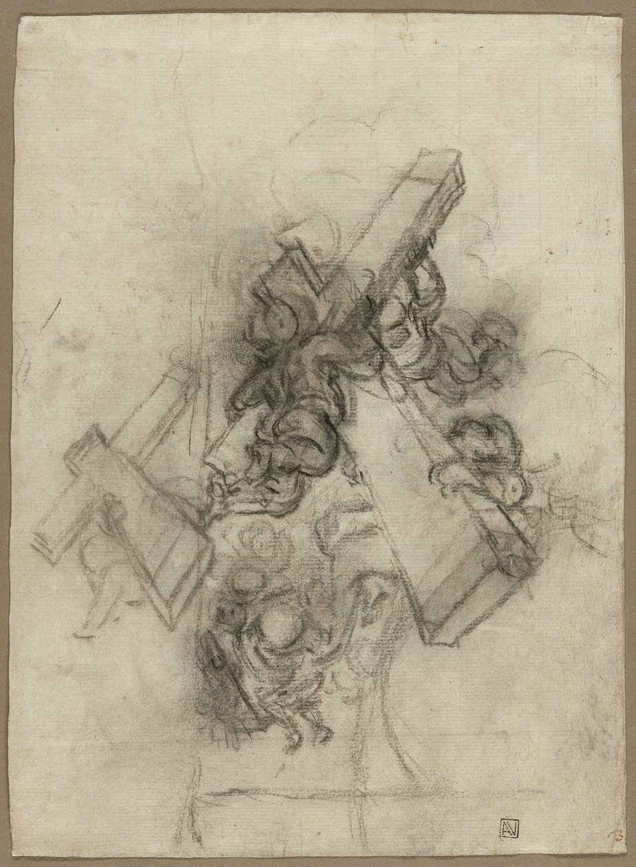 Putti die het kruis dragen (recto); Studies van een hand (verso) door Gian Lorenzo Bernini