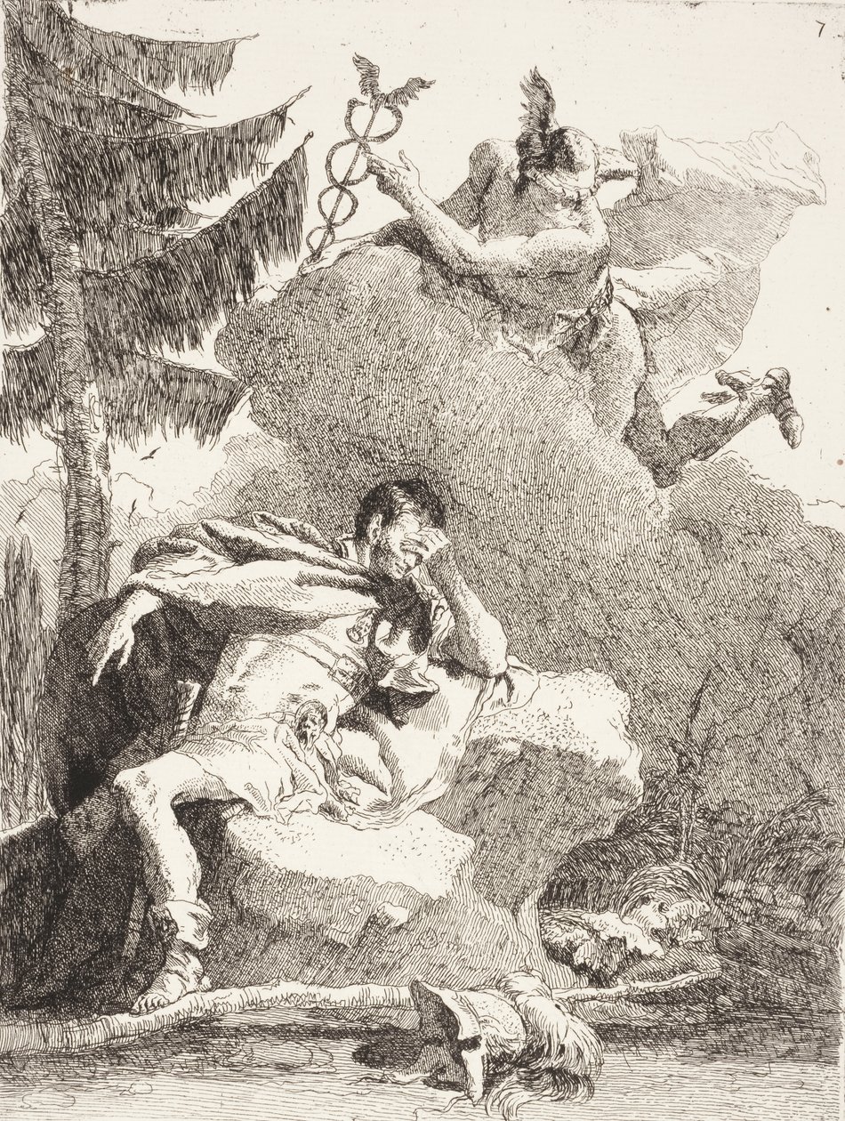 Mercurius verschijnt aan Æneas in een droom, c.1770 door Giovanni Domenico Tiepolo