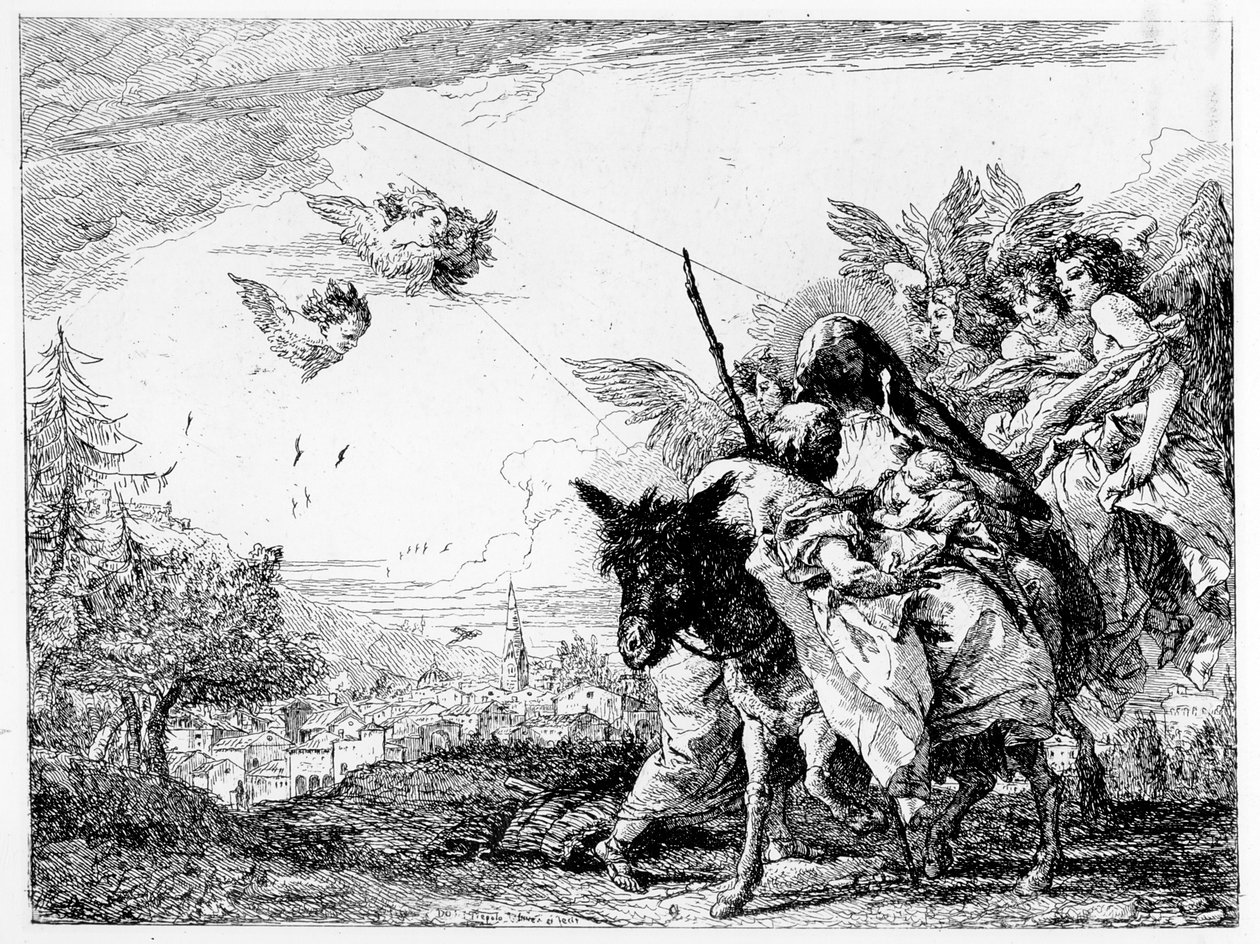 De vlucht naar Egypte, ca. 1750 door Giovanni Domenico Tiepolo