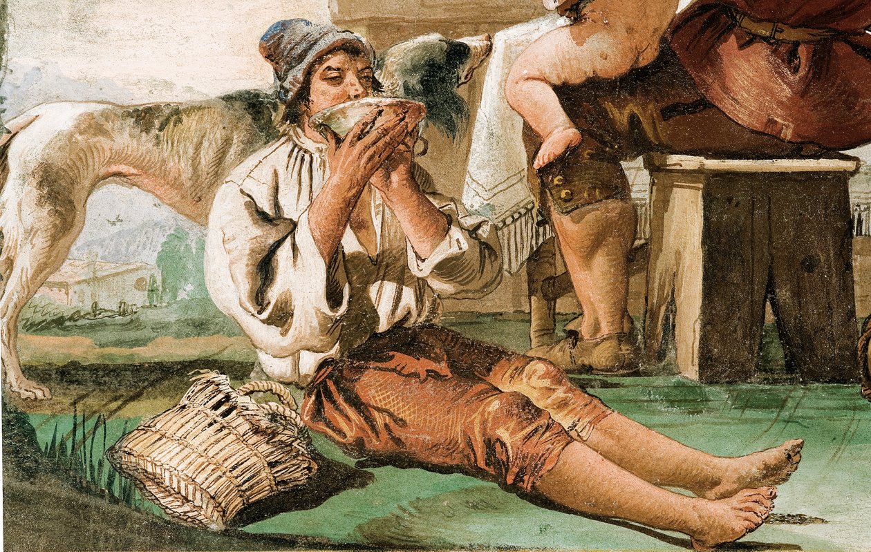 Detail (Boerenfamilie aan Tafel), uit de Kamer van Rustieke Scènes, in de Foresteria door Giovanni Domenico Tiepolo