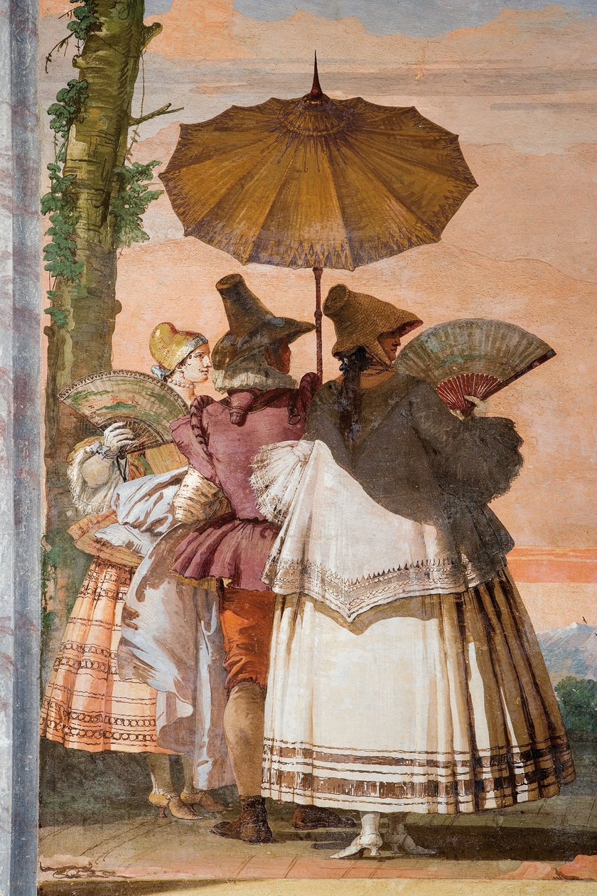 Detail (De Zomerwandeling), uit de Kamer van het Gotische Paviljoen, in de Foresteria door Giovanni Domenico Tiepolo