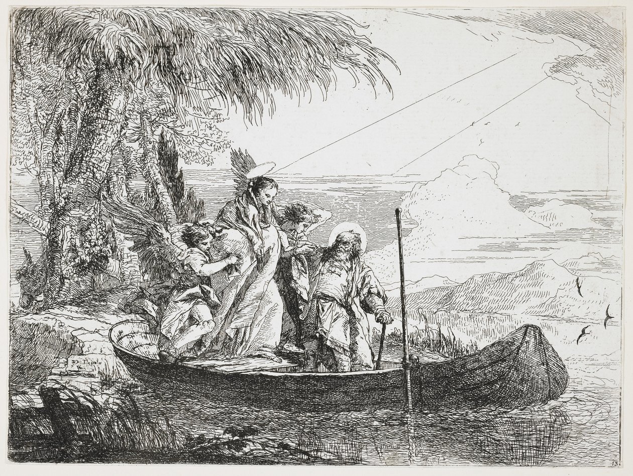 De Heilige Familie betreedt de boot uit De Vlucht naar Egypte, 1750-1753 door Giovanni Domenico Tiepolo